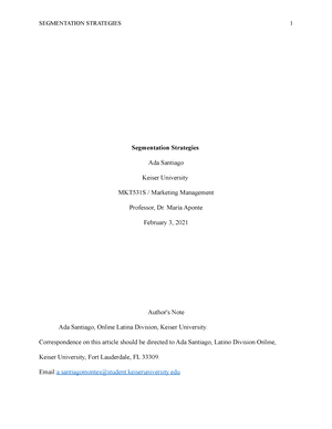 Market Segmentation (OE3&4) - Kahly'S Marketing Concepts