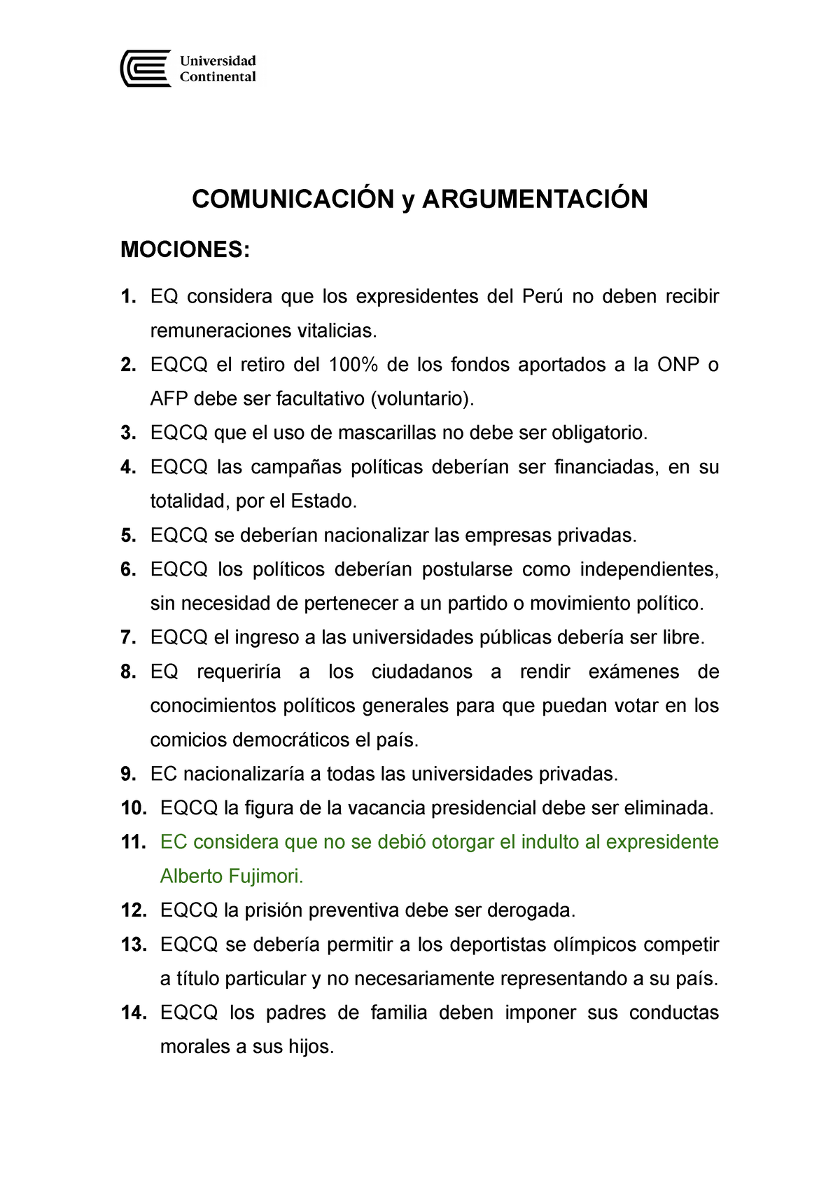 Mociones para el debate 2022 - COMUNICACIÓN y ARGUMENTACIÓN MOCIONES: 1 ...