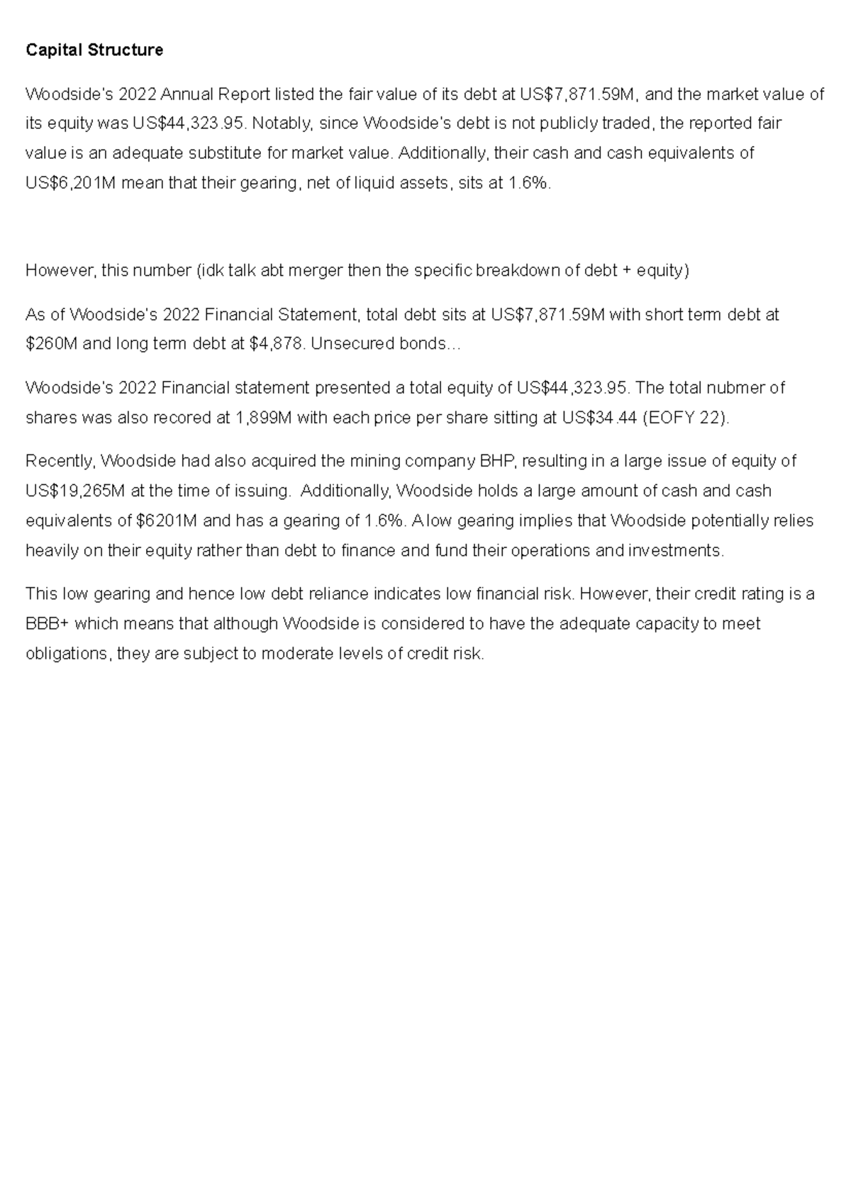 Woodside report draft Assignments may have changed given different