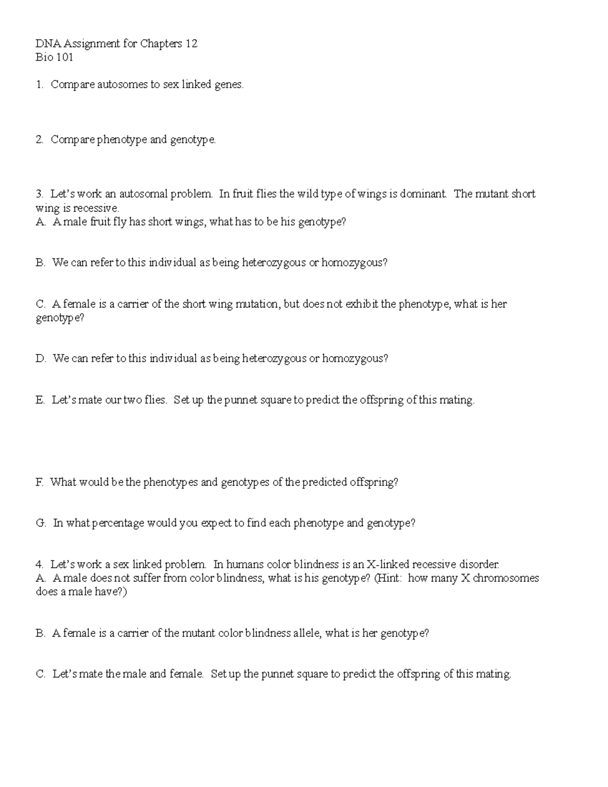 Assignment 5 DNA Assignment for Chapters 12 (1) - DNA Assignment for ...