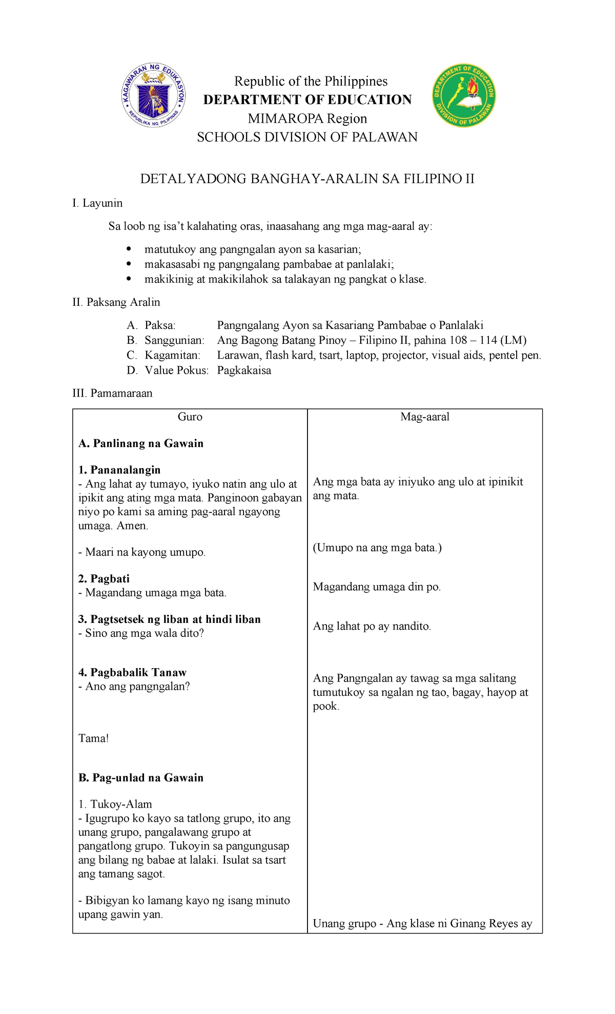 Filipino Grade 2 - NOTES FOR EDUCATION - Republic Of The Philippines ...