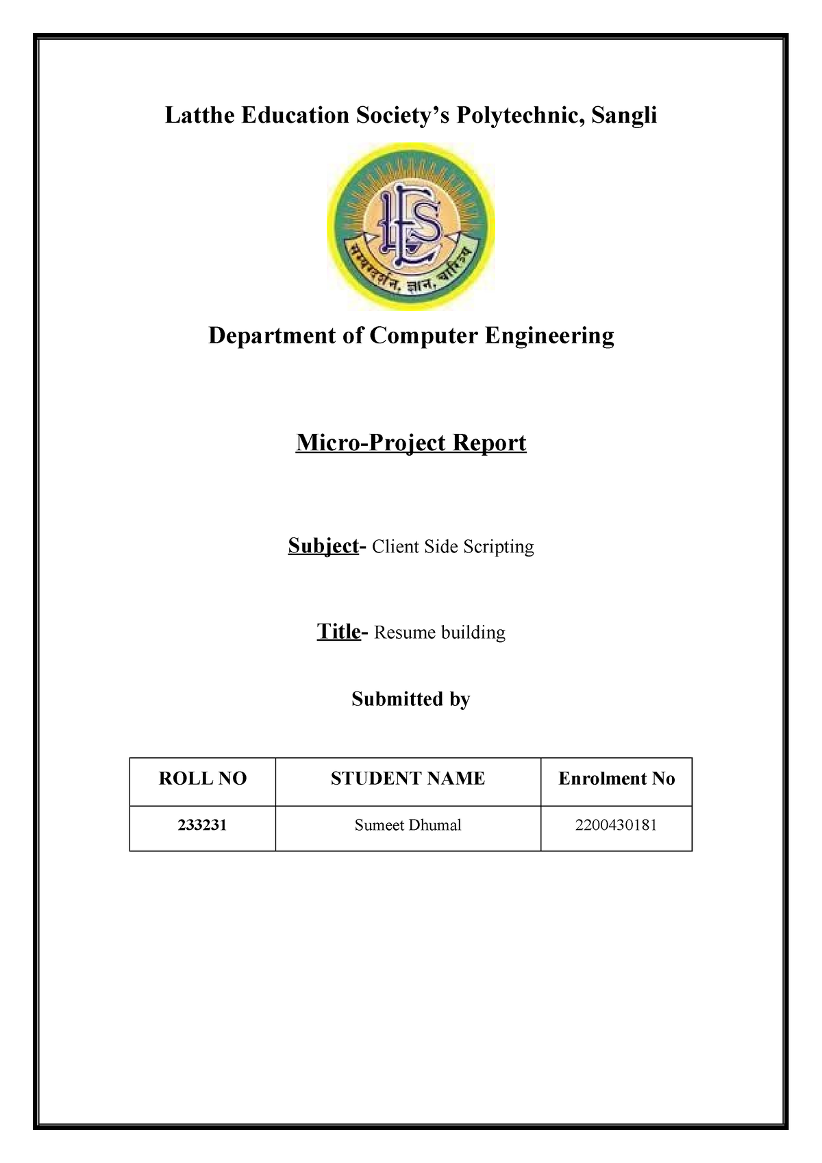 Css Mp - Report - Latthe Education Society’s Polytechnic, Sangli 