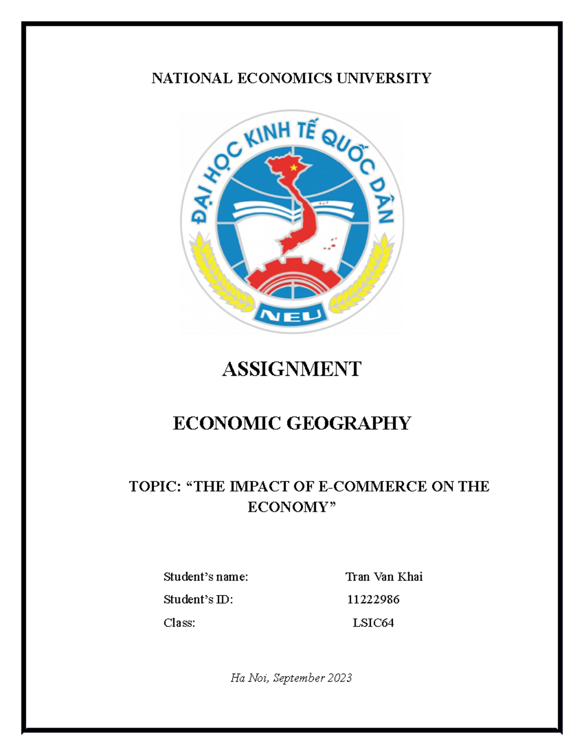 economic geography assignment