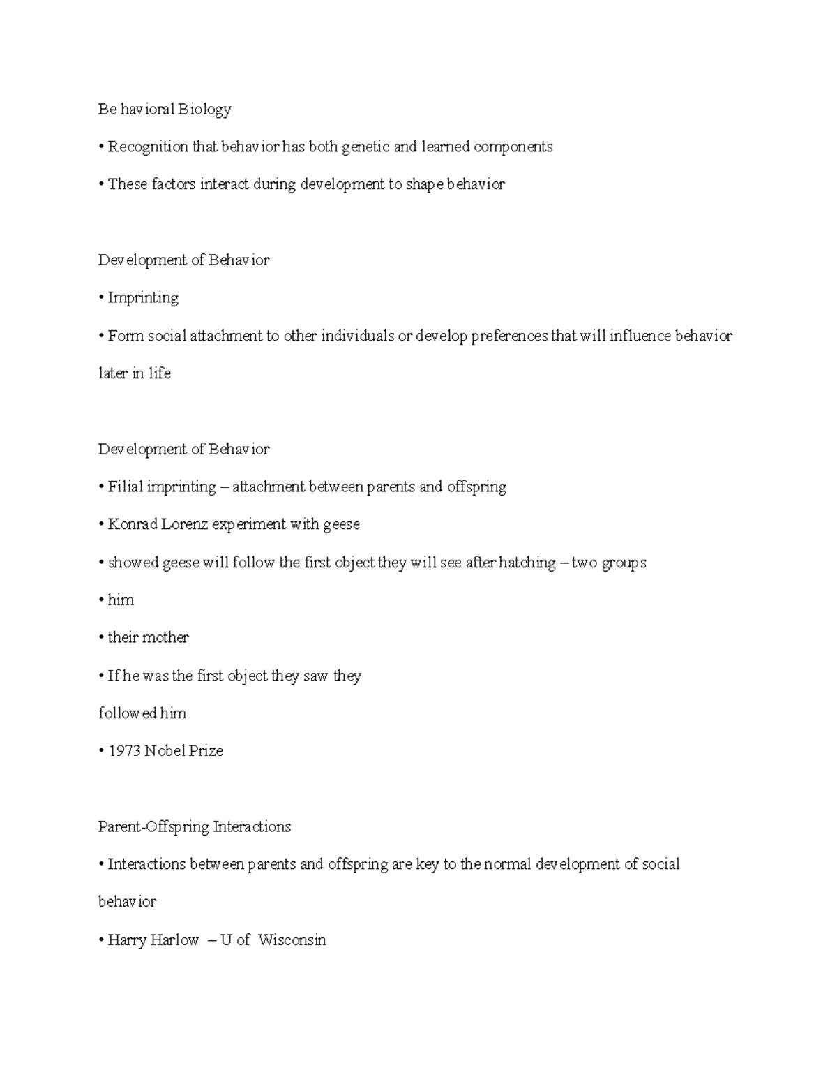 Behavioral biology part 2 - Be havioral Biology Recognition that ...