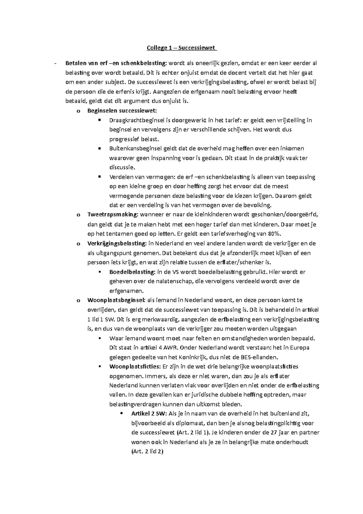 Samenvatting Successiewet 1 College 1 Successiewet Betalen van erf