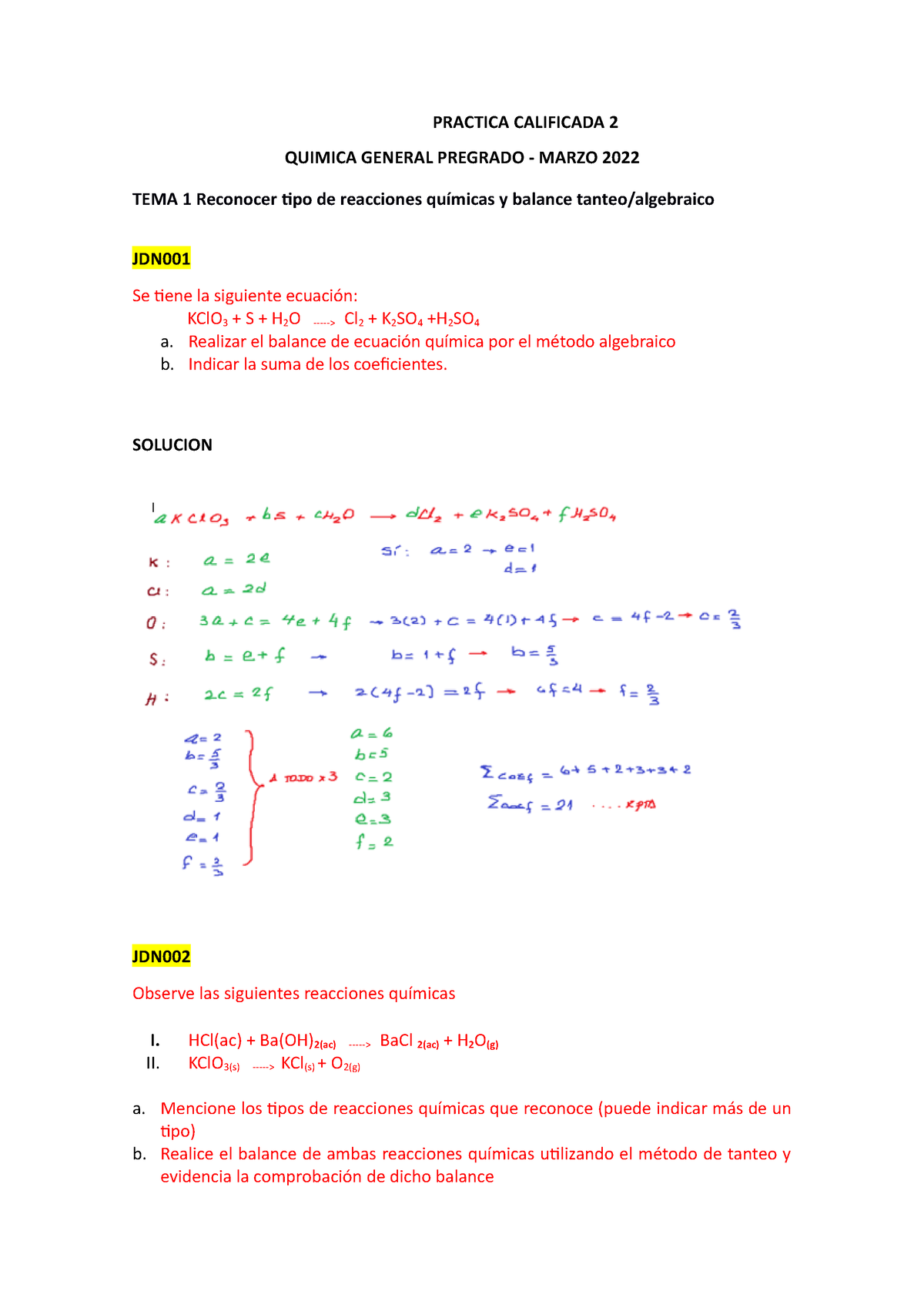 Banco B PC2 Semana 12 Solucion - PRACTICA CALIFICADA 2 QUIMICA GENERAL ...