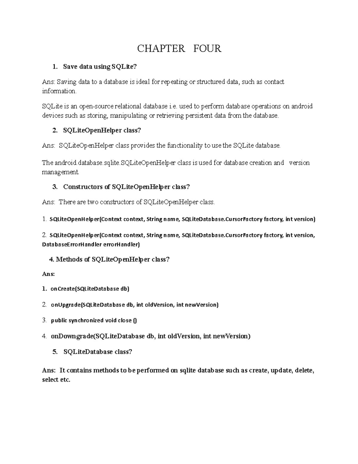 Android Revition 1 - I need only to read - CHAPTER FOUR Save data using ...