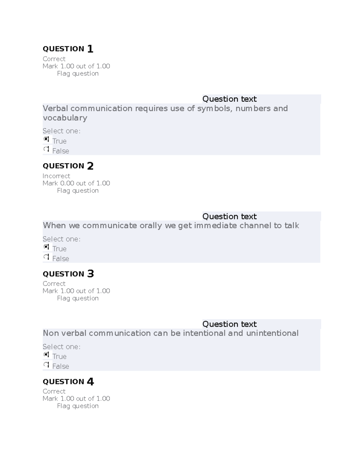Business English QUIZ Question QUESTION 1 Correct Mark 1 out of 1