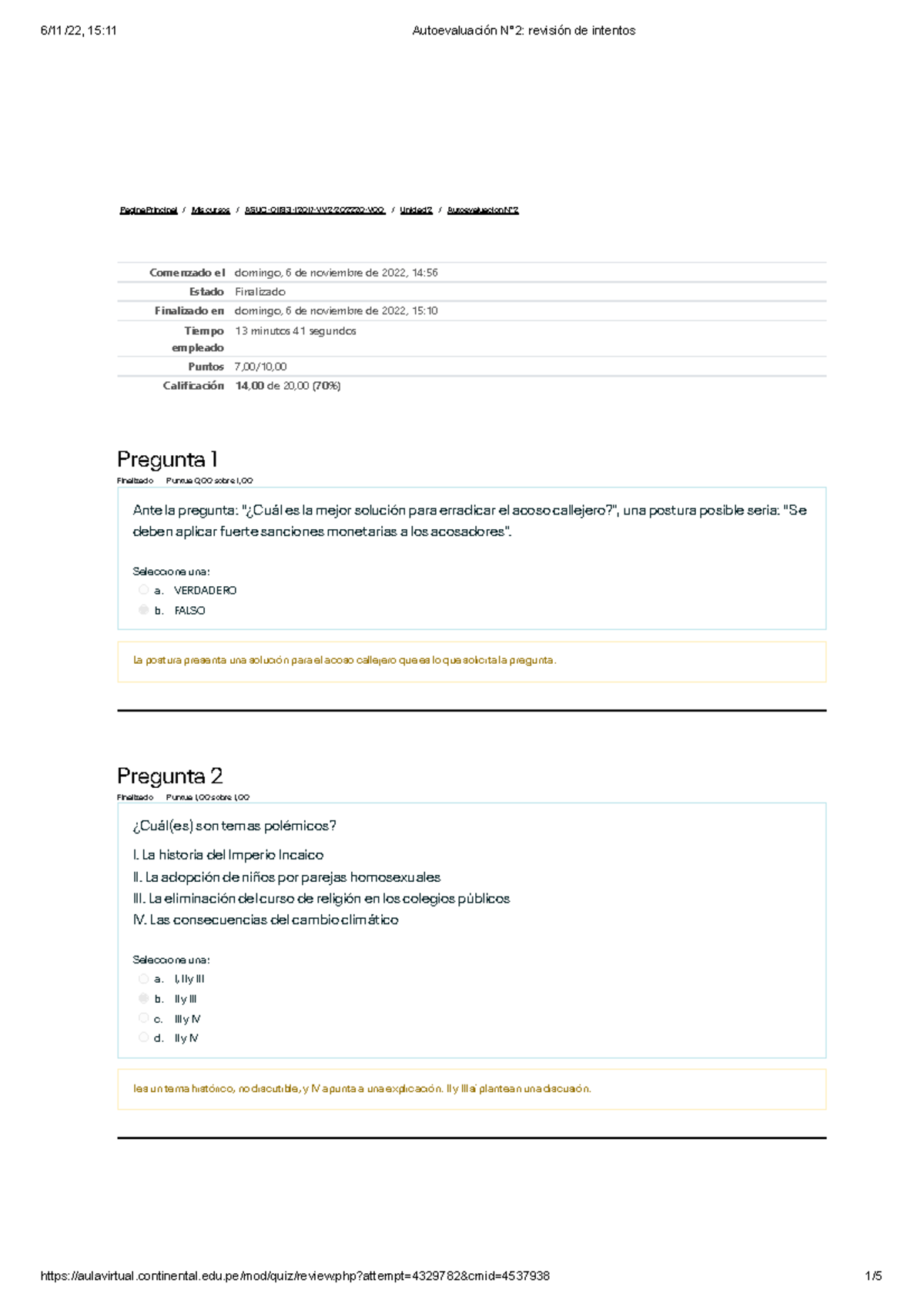 Autoevaluación N°2 Revisión De Intentos - Página Principal / Mis Cursos ...