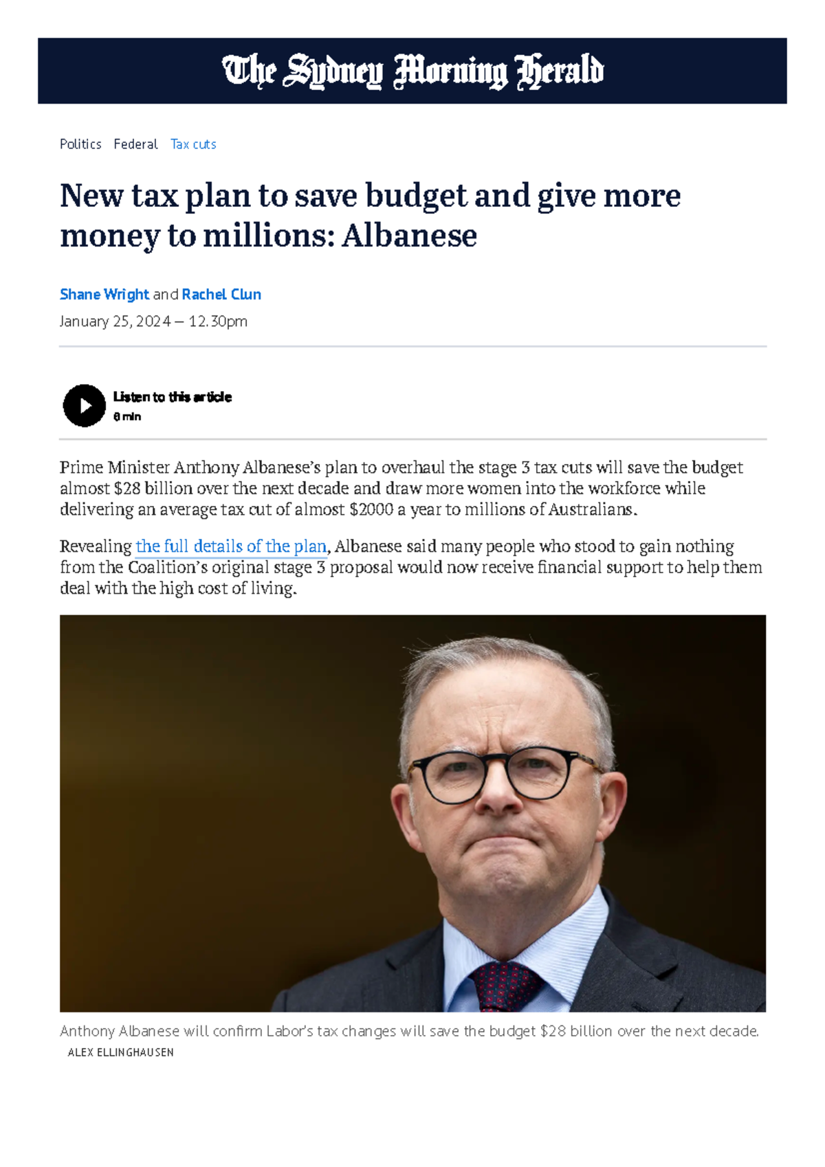 Stage 3 tax cuts Anthony Albanese unveils Labor redesign, says new plan ...
