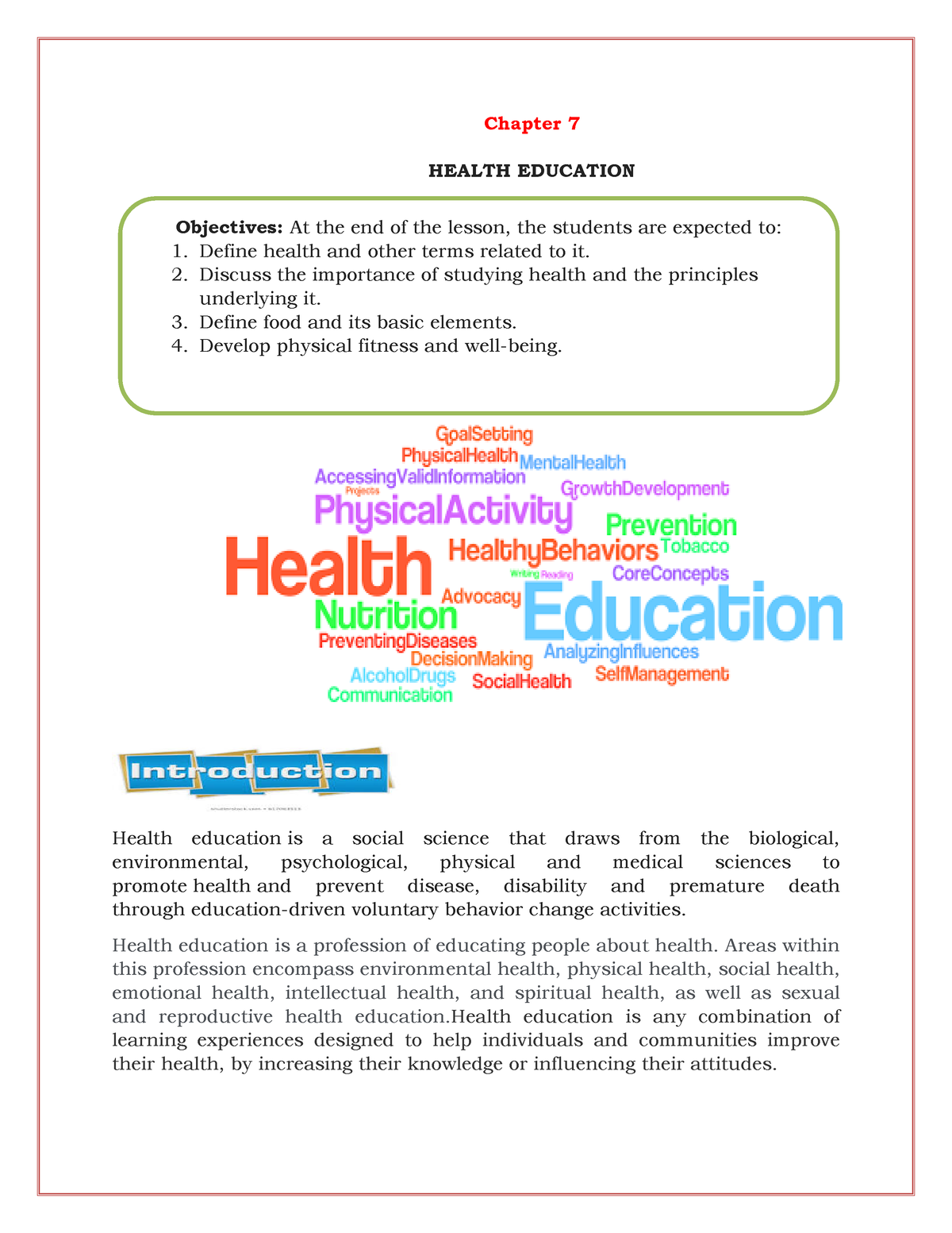 Chapter 7- Heath Education NSTP 2 - Chapter 7 HEALTH EDUCATION Health ...