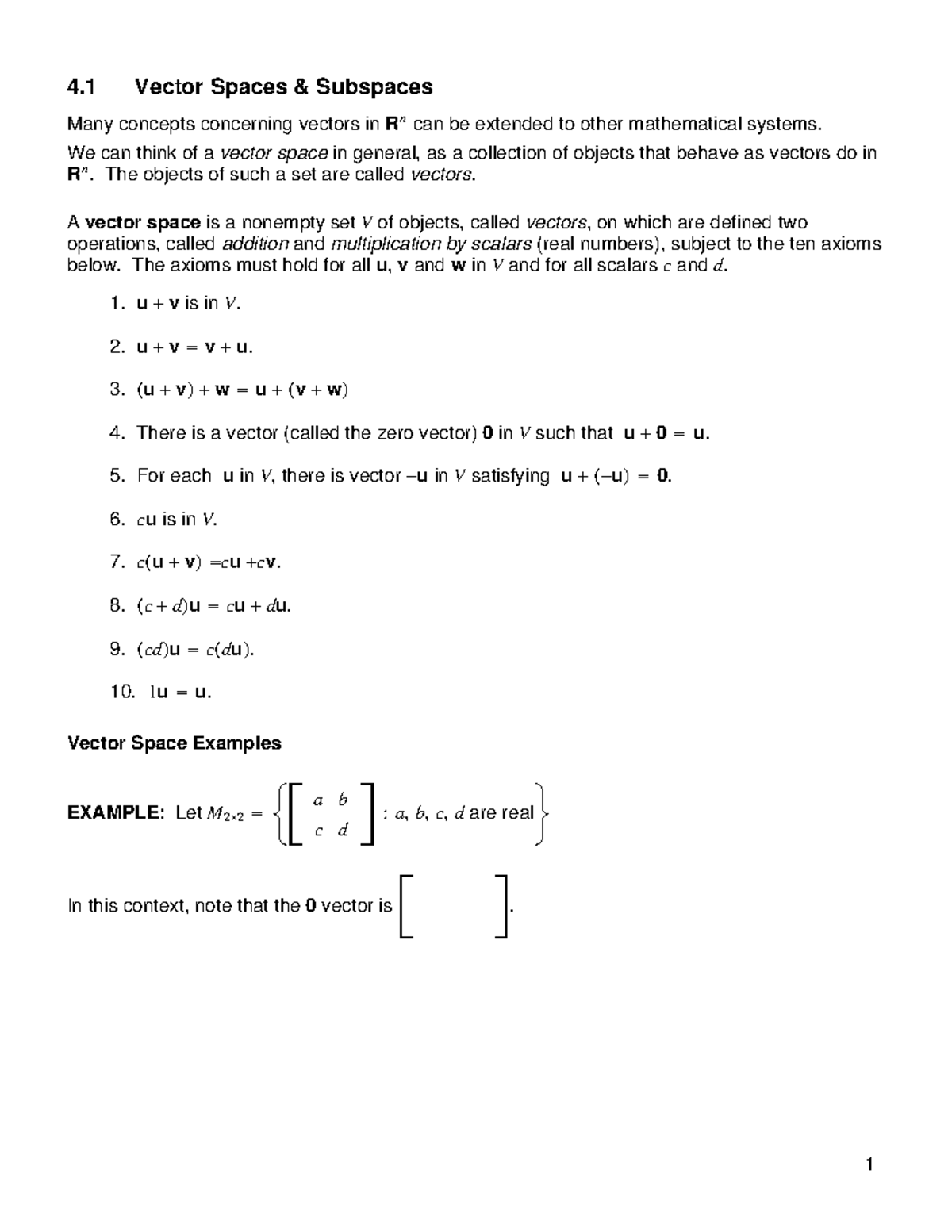 Sec4 1 - 4 Vector Spaces Subspaces Many concepts concerning vectors in ...