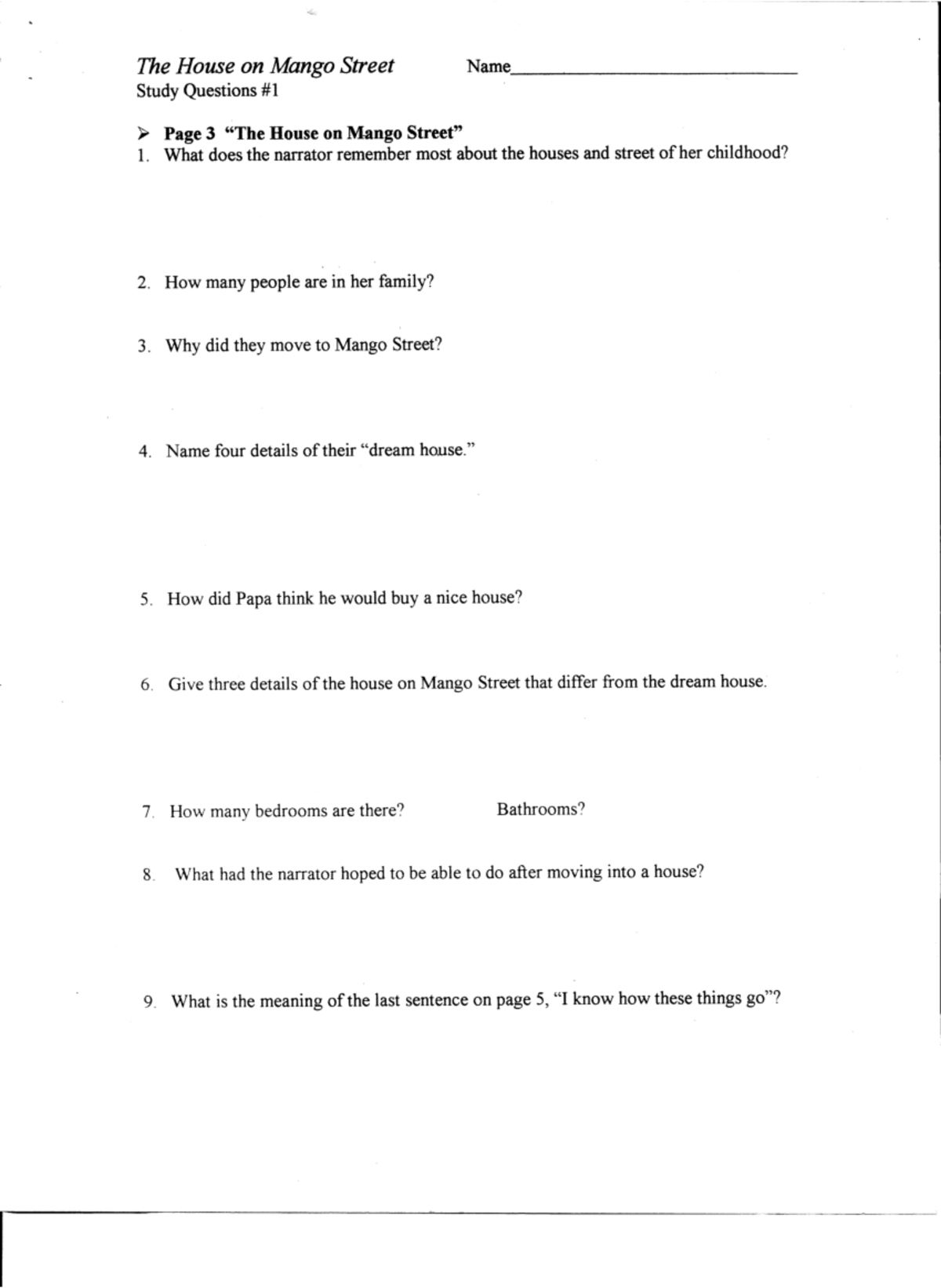 The house on mango street The House on Mango Street Name Study