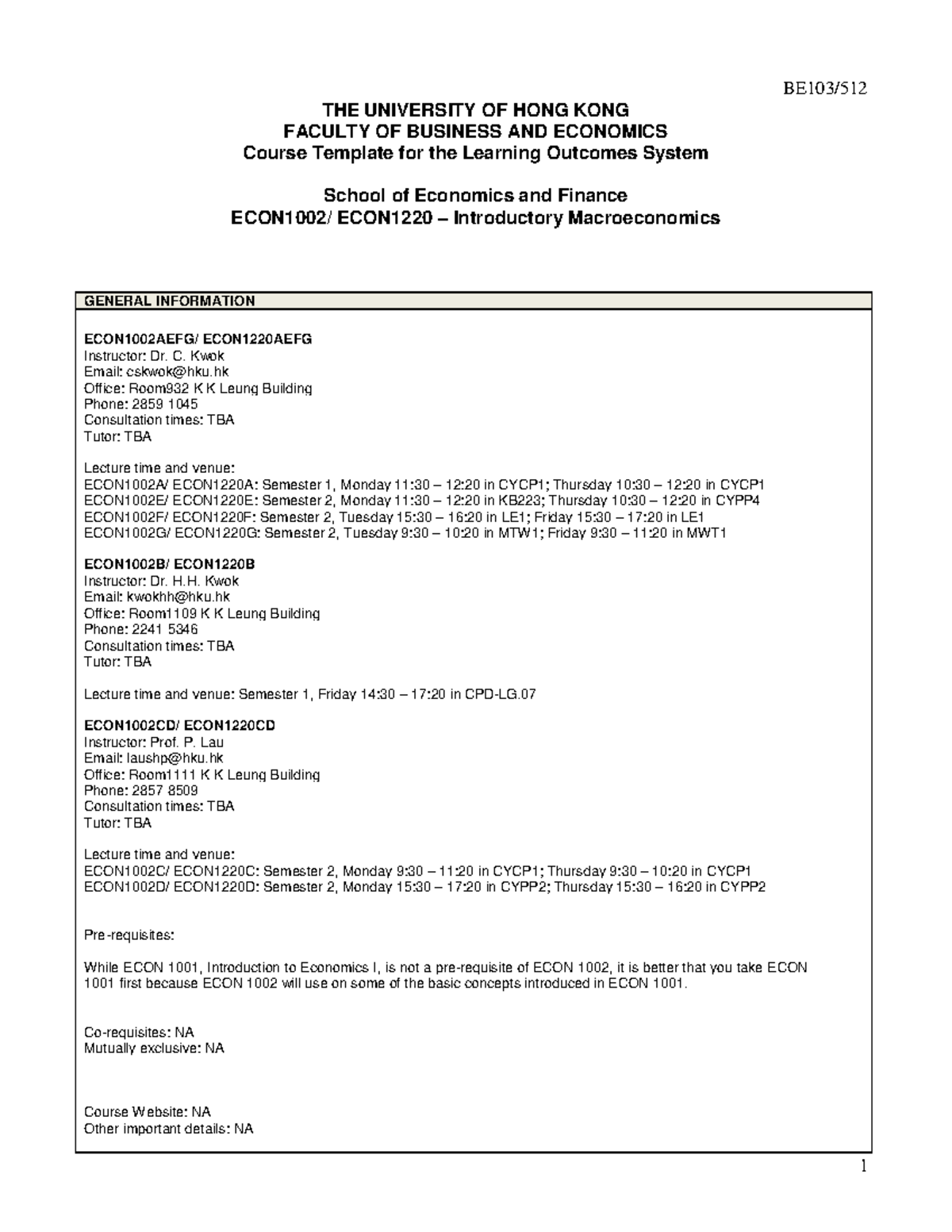 ECON1002 ECON1220 Introductory Microeconomics - BE103/ THE UNIVERSITY ...