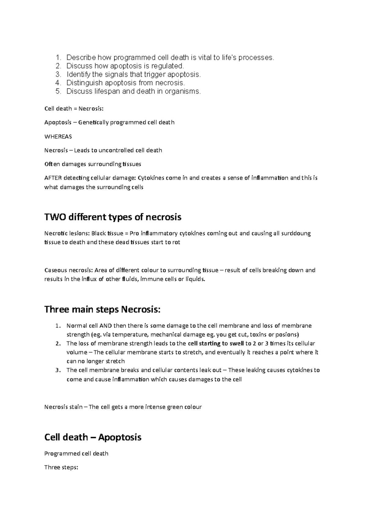 WEEK 12 - Cell death - ... - 1. Describe how programmed cell death is ...
