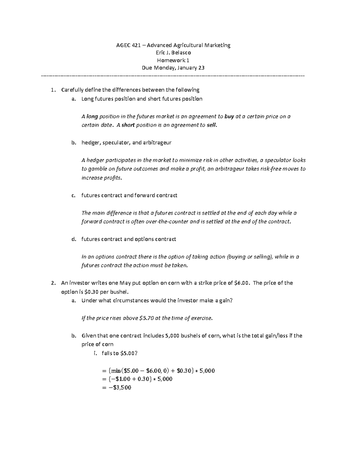Homework 1 - with solutions - AGEC 421 ñ Advanced Agricultural ...