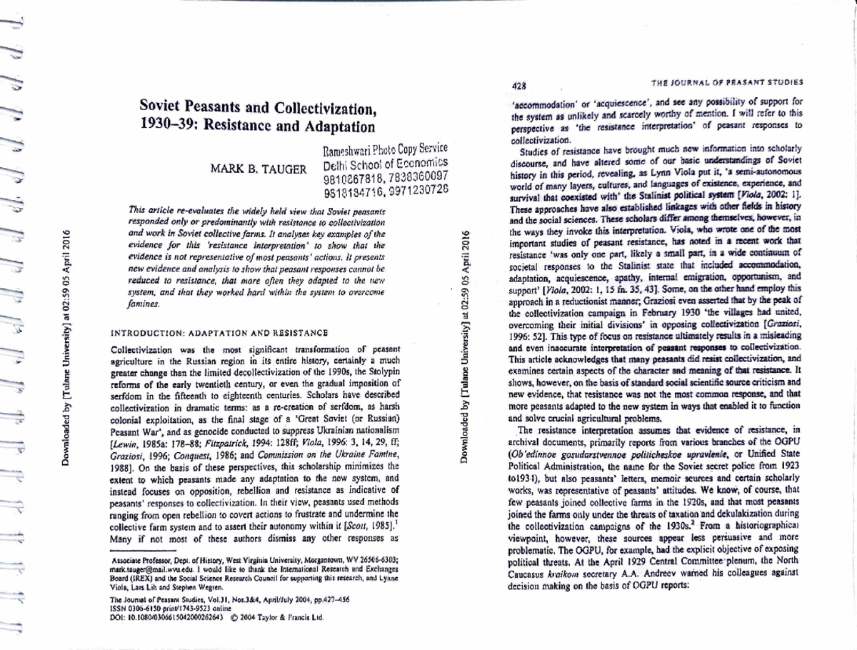 Soviet Peasants and Collectivization - I will refer to this perspective ...