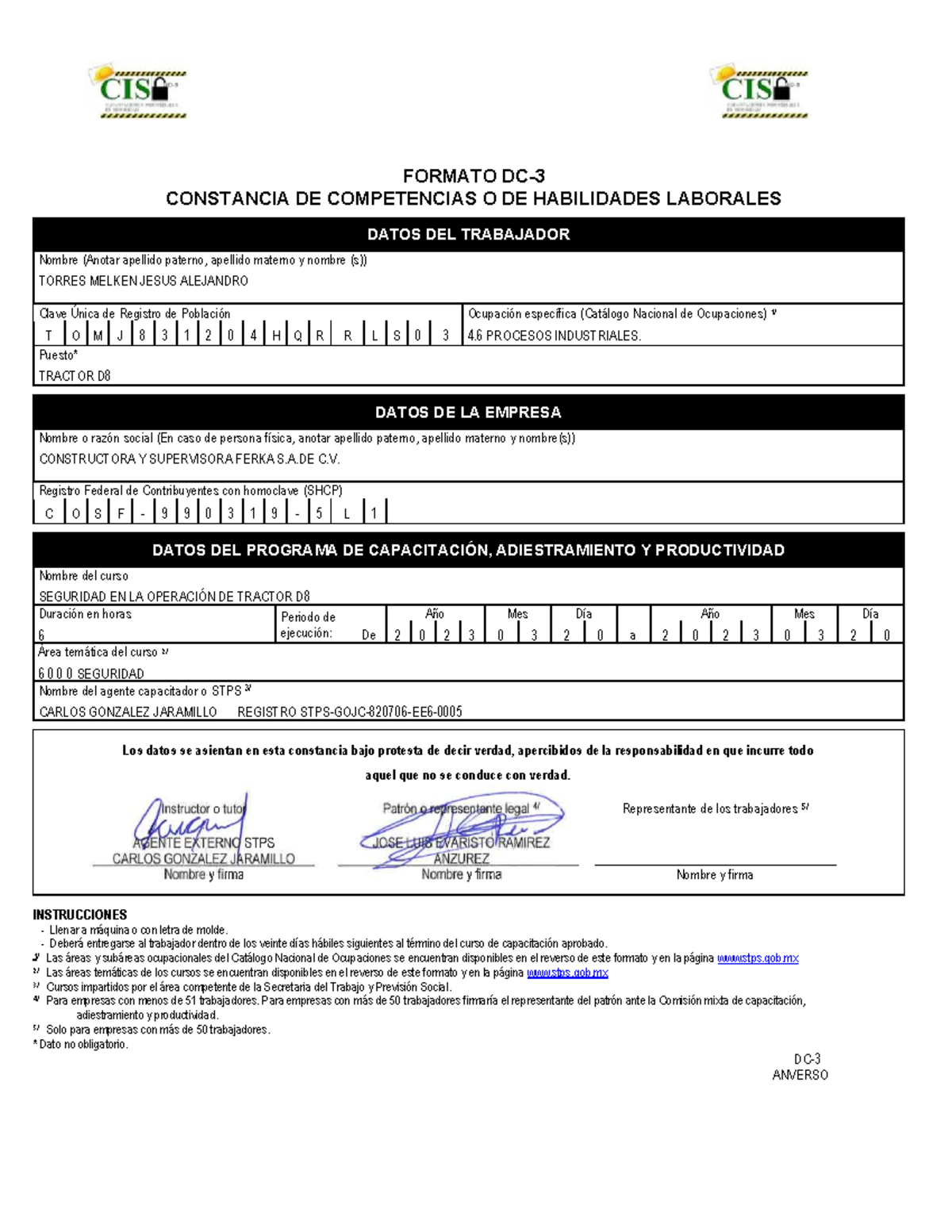 DC-3 SECRETARIA DEL TRABAJO Y PREVENSION SOCIAL - FORMATO DC ...