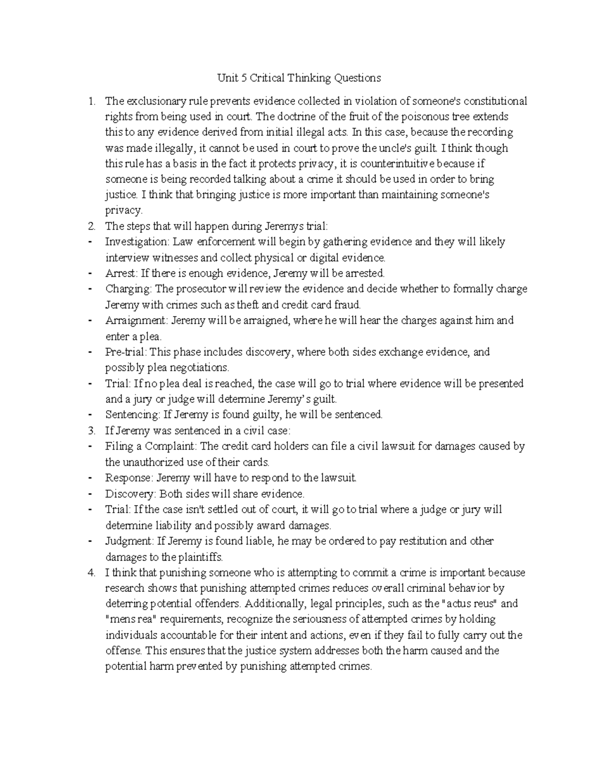 Unit 5 Critical Thinking Questions - Unit 5 Critical Thinking Questions ...