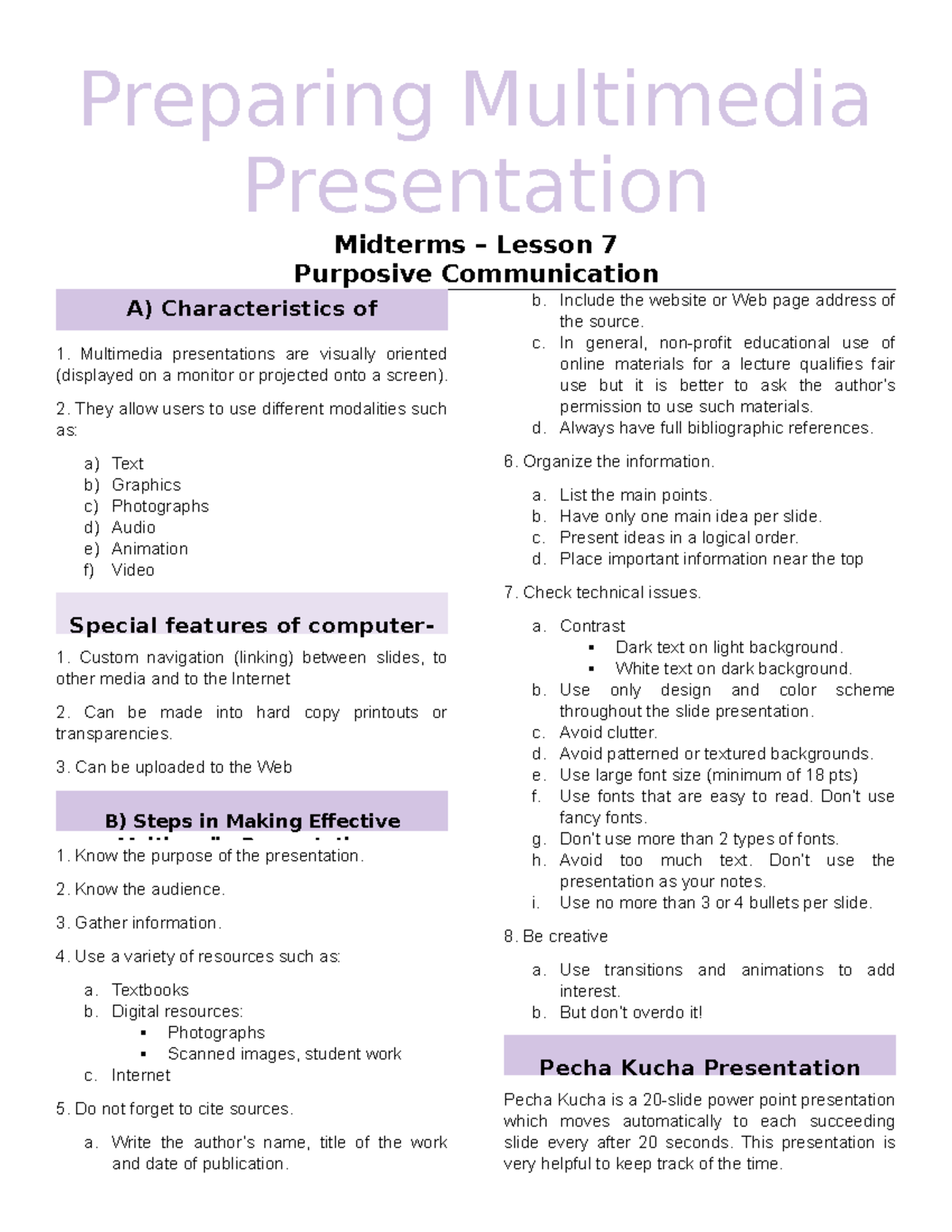 what is preparing multimedia presentation