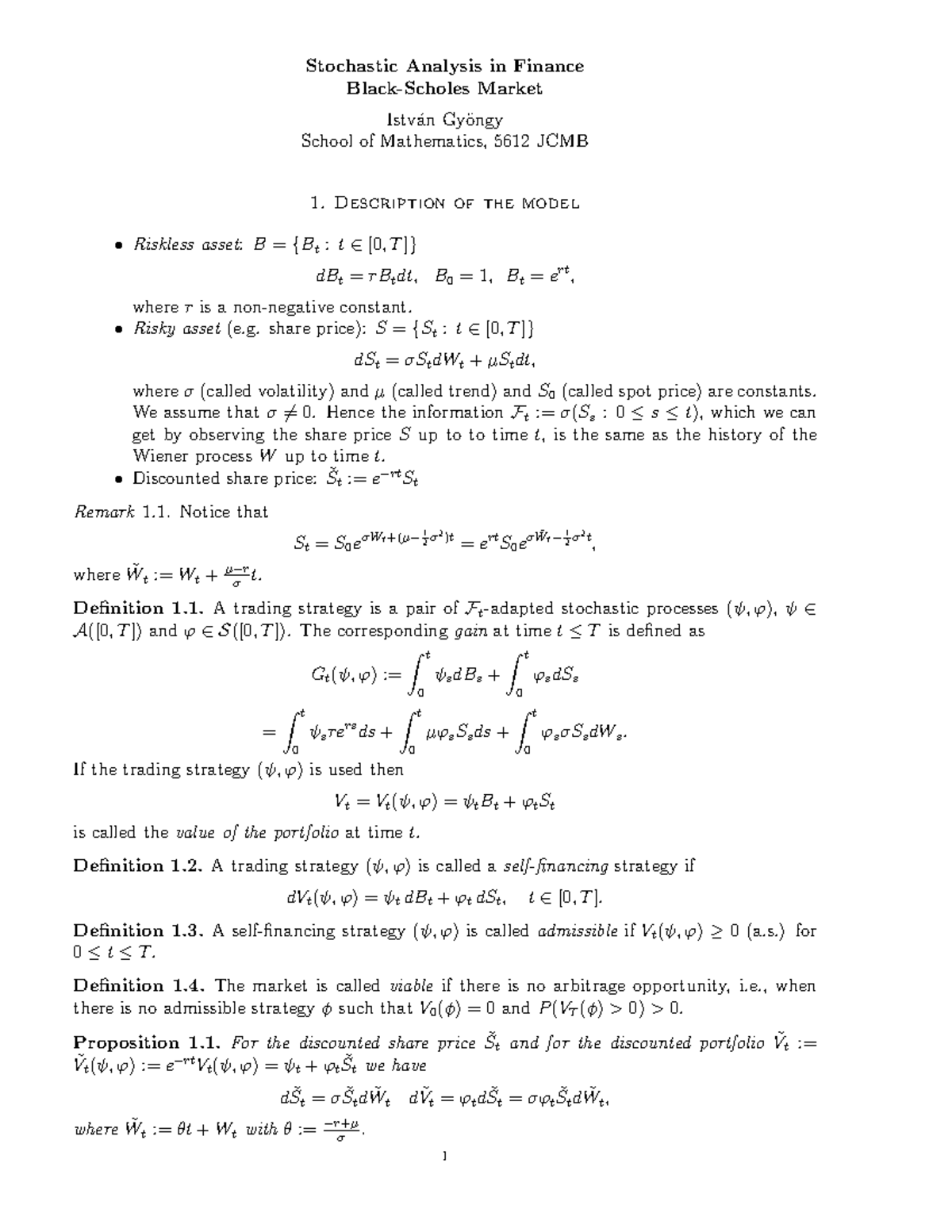 Stochastic Analysis in Finance III - Stochastic Analysis in Finance ...