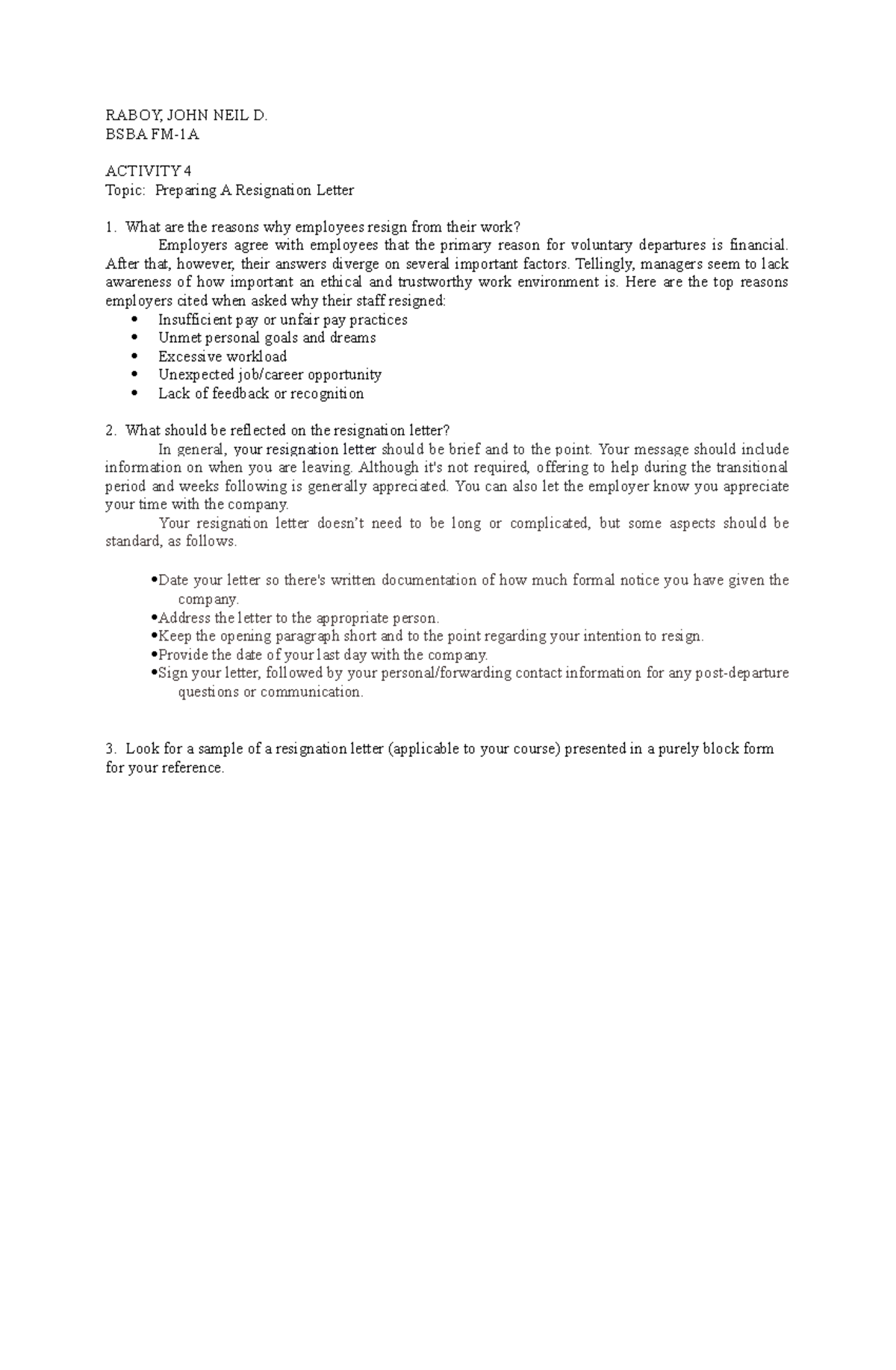 Activity 4- Preparing A Resignation Letter - RABOY, JOHN NEIL D. BSBA ...