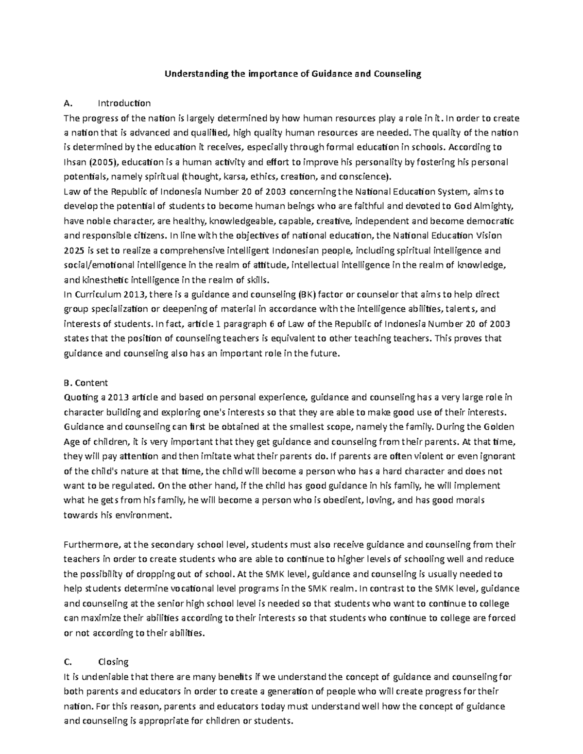 essay on importance of guidance