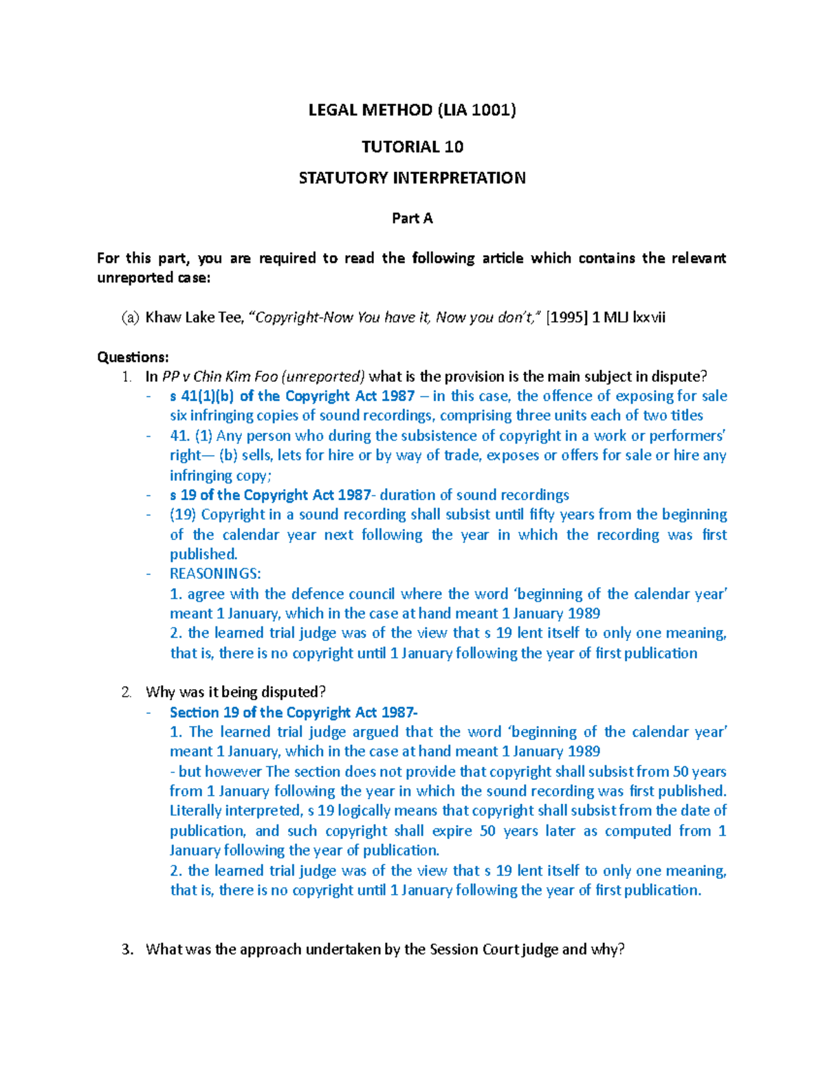 Tutorial 10 Statutory Interpretation Legal Method Lia 1001 Tutorial Tutorial 10 Statutory Interpretation Legal Method Lia 1001 Tutorial