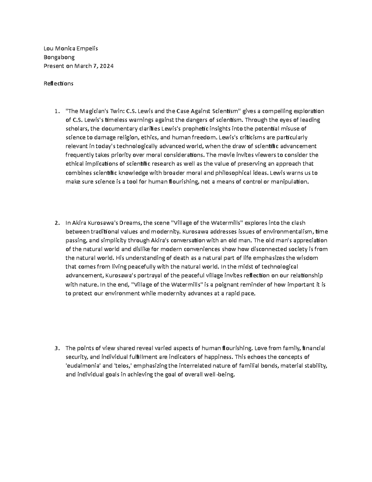 STS Lou Monica Empelis Reflection March 17 Lou Monica Empelis