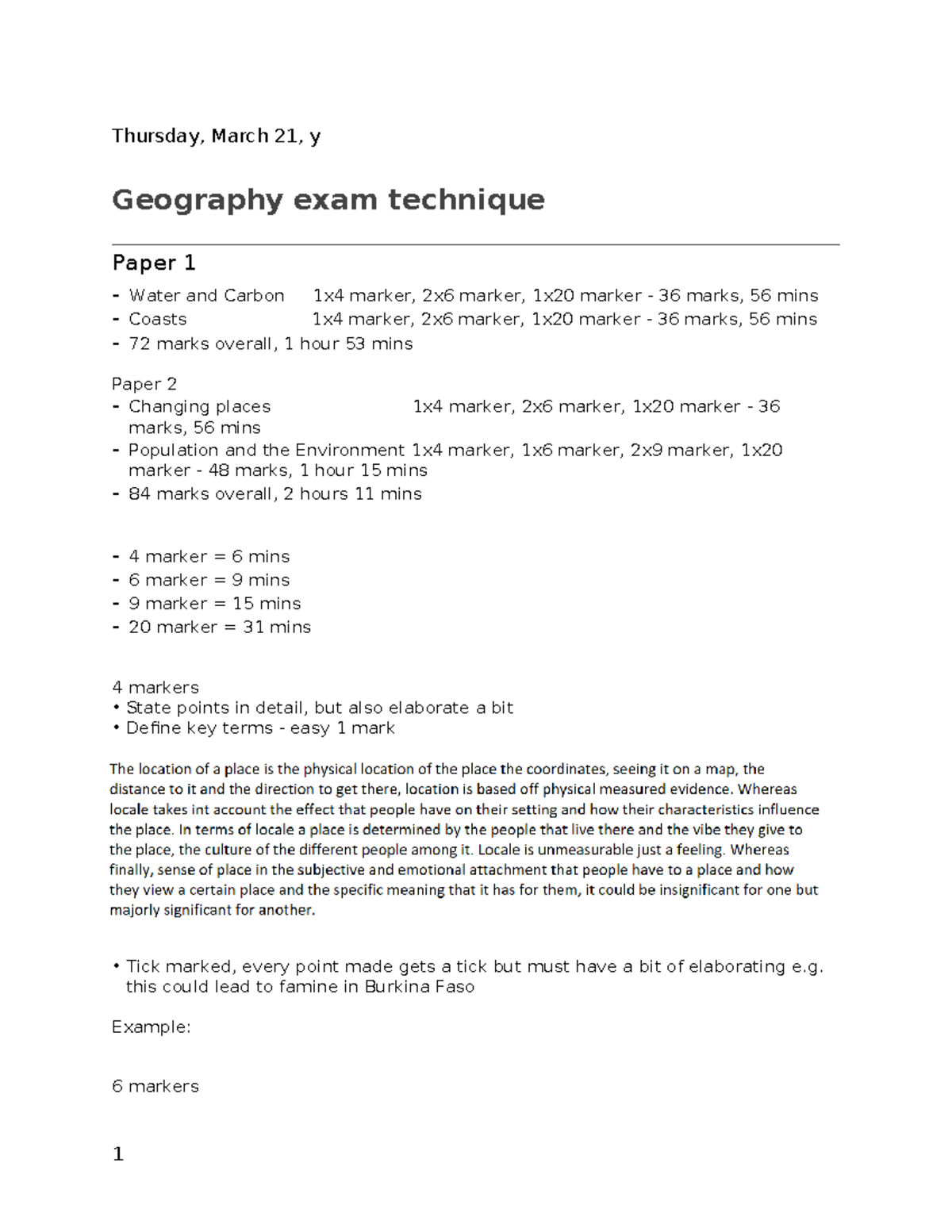 Geography technique Thursday, March 21, y Geography exam technique