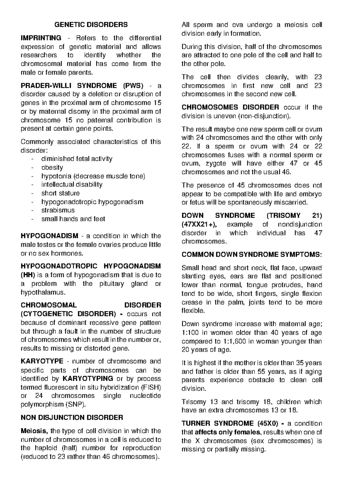 NCM109 - Genetic Disorders - GENETIC DISORDERS IMPRINTING - Refers to ...