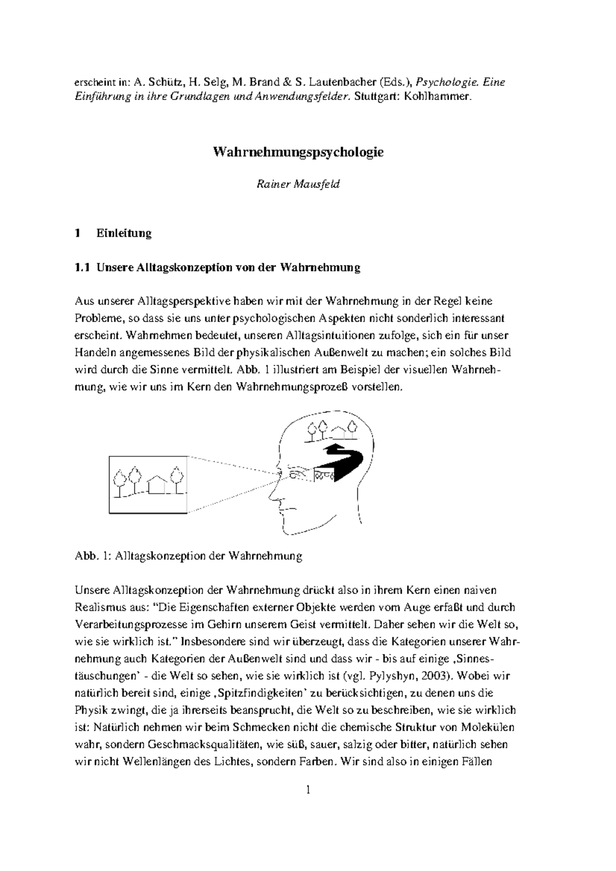 Mausfeld Wahrnehmung Erscheint In Sch Tz Selg Brand Amp Lautenbacher Eds Studocu