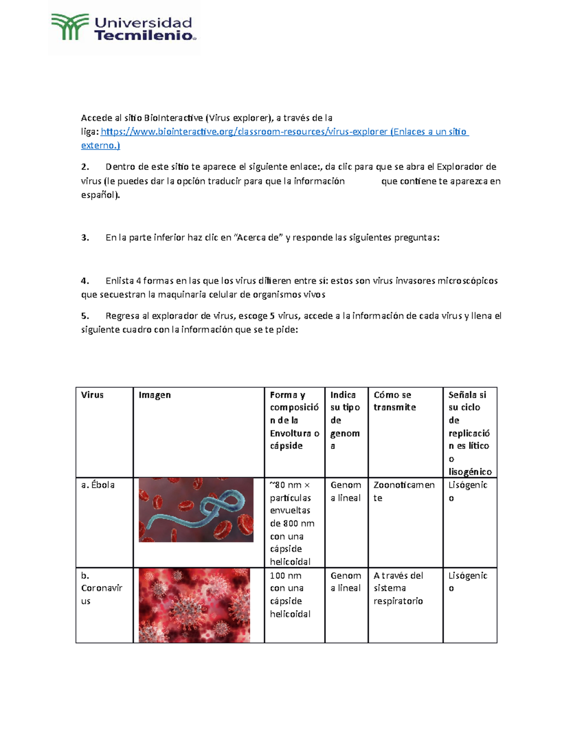 Ejercicio 15 Ciencias de la vida Accede al sitio BioInteractive