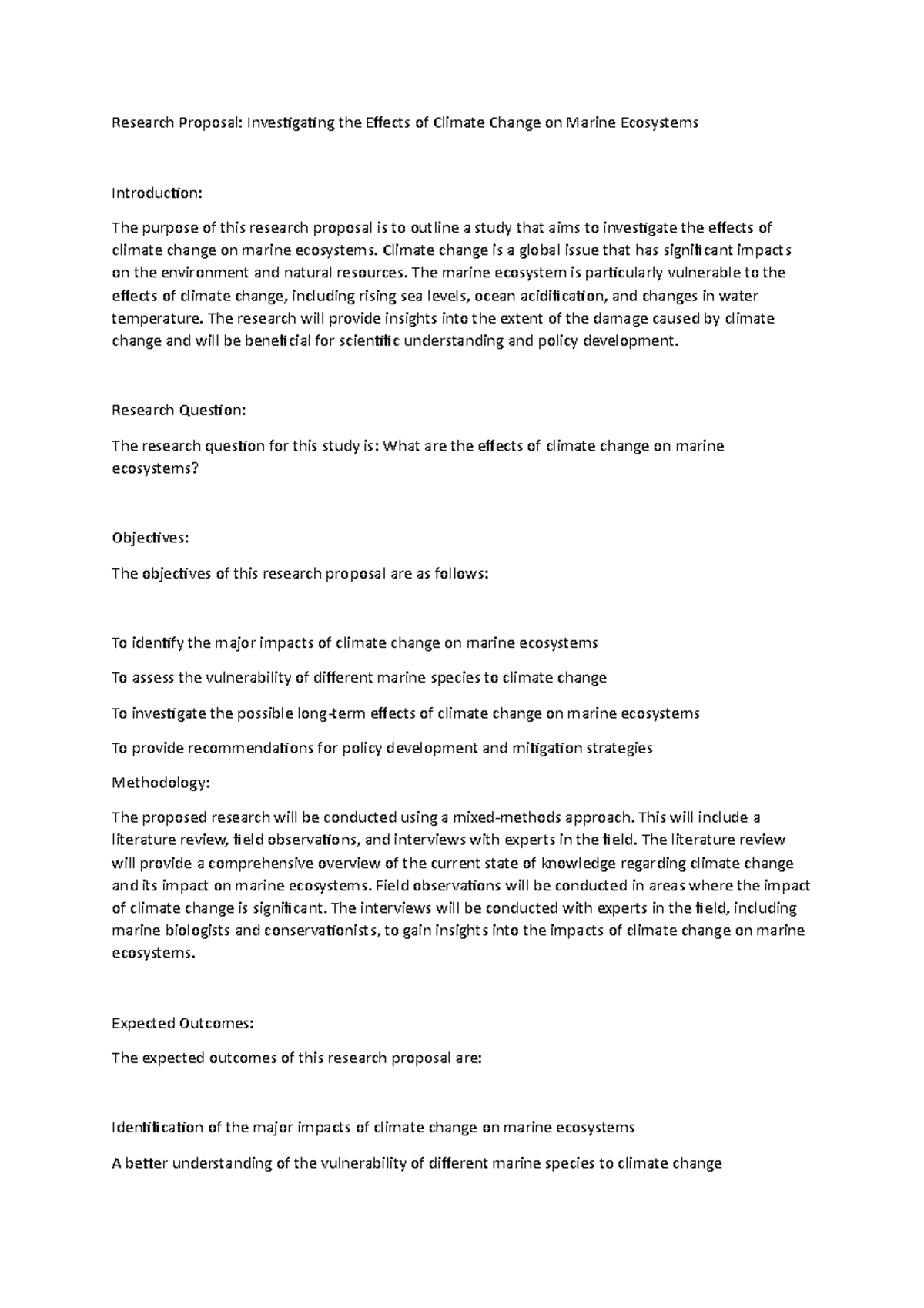 Research Proposal - Climate change is a global issue that has ...