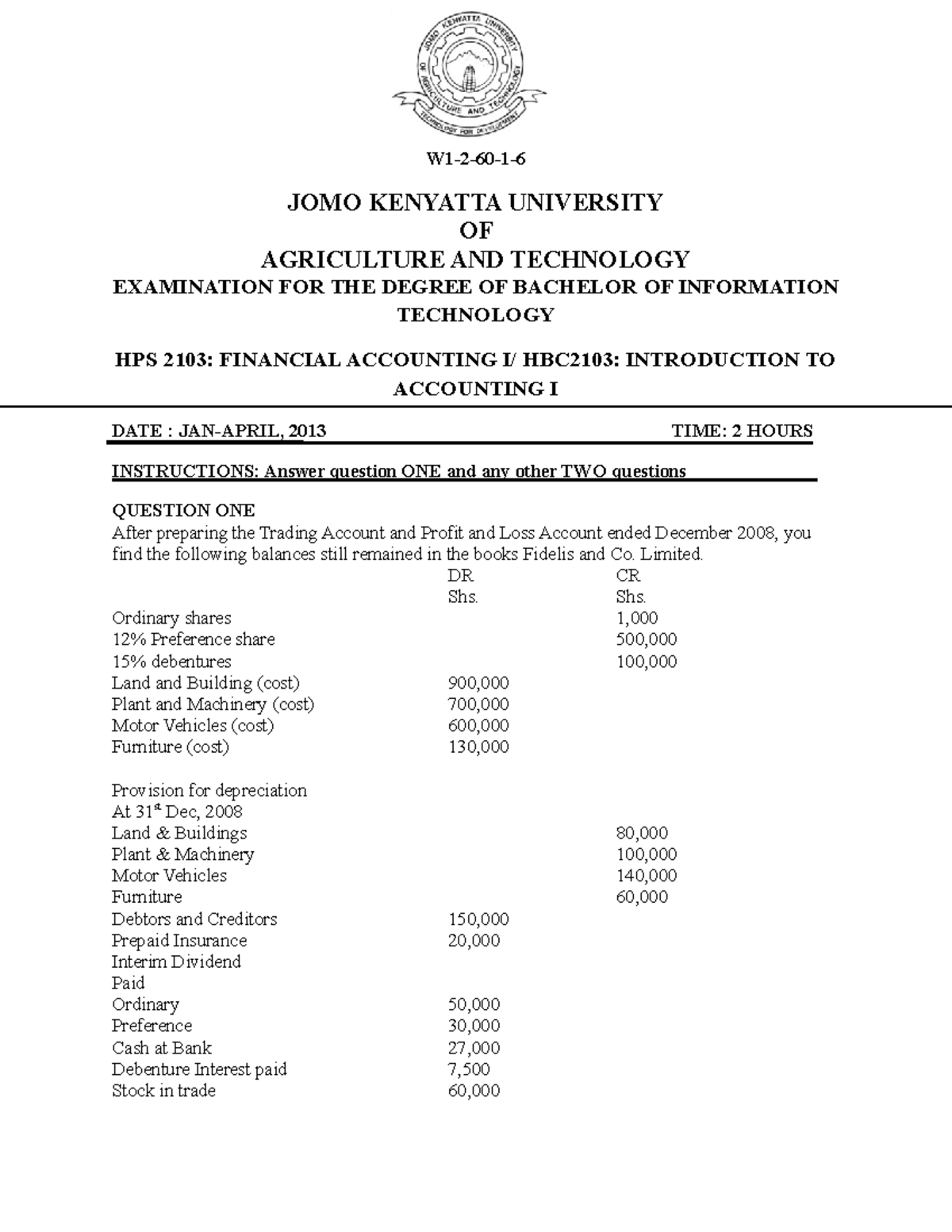 HBC2103 Introduction TO Accounting I - W1-2-60-1- JOMO KENYATTA ...