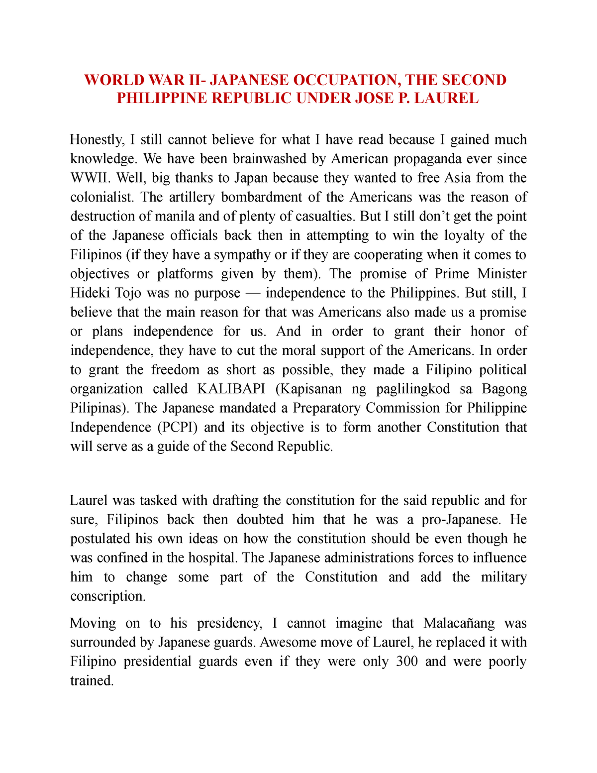 essay about world war 2 in the philippines