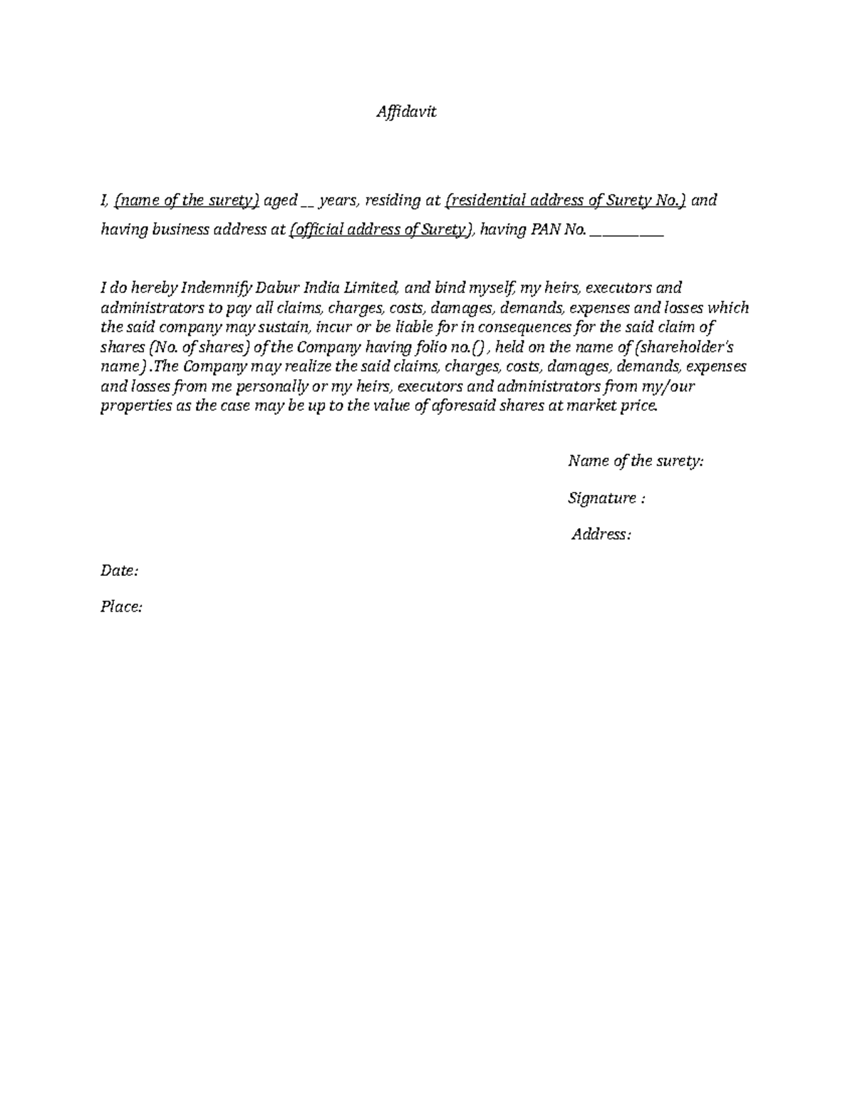 Sarithan Affidavit from Sureties (New) Affidavit I, (name of the