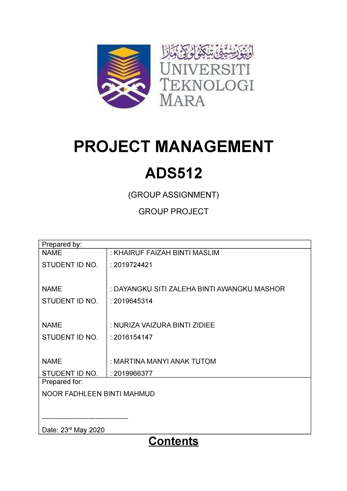 project management assignment references