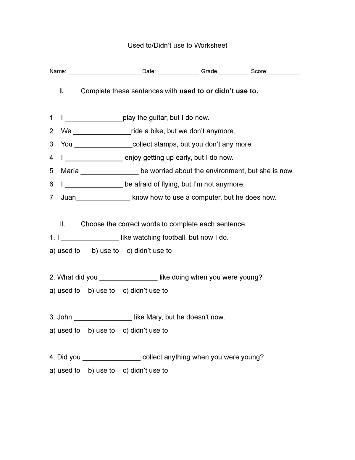 Used-to-didnt-ise-to-worksheet-templates-layouts 114935 - Used to/Didn ...