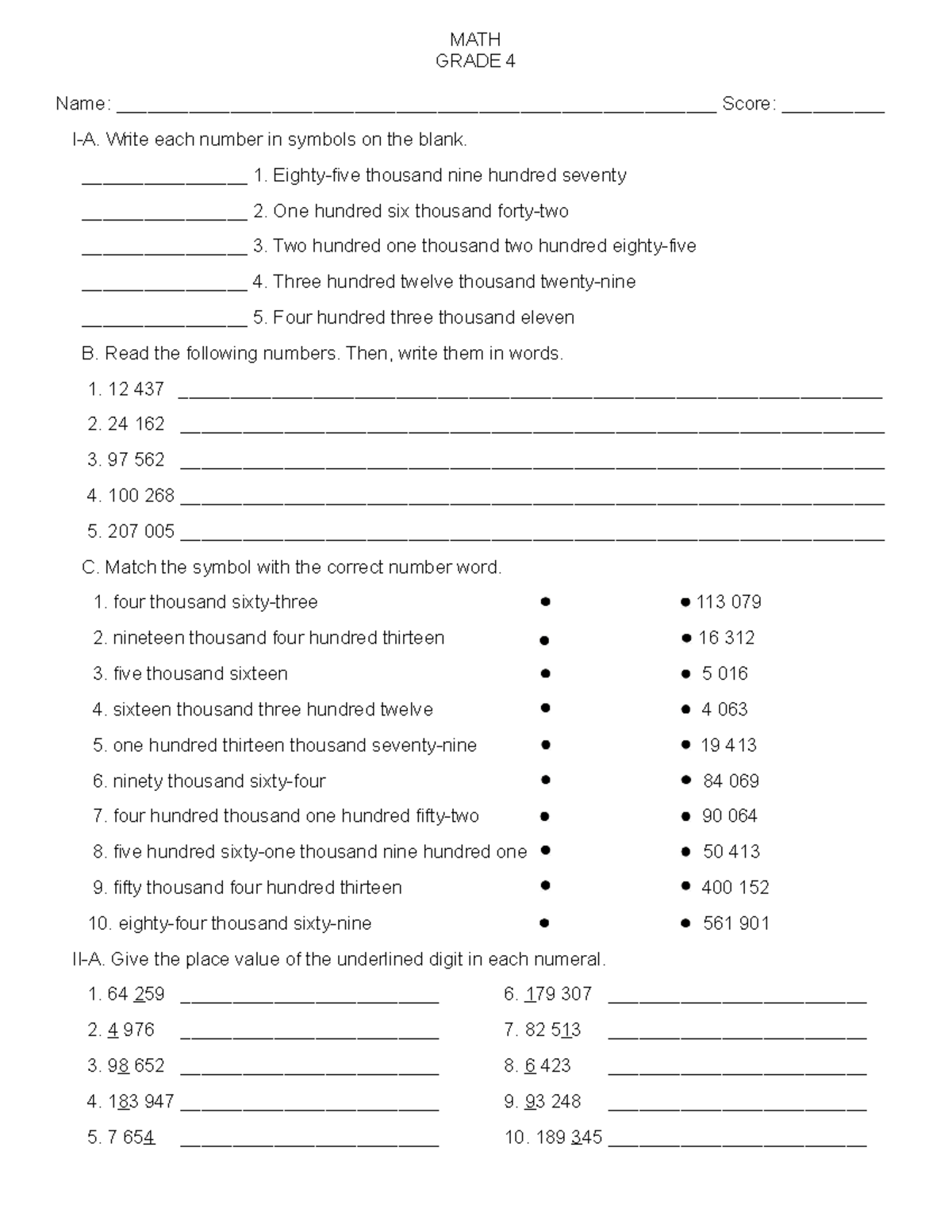 We Prepare MATH Reviewer MATH GRADE 4 Name Studocu