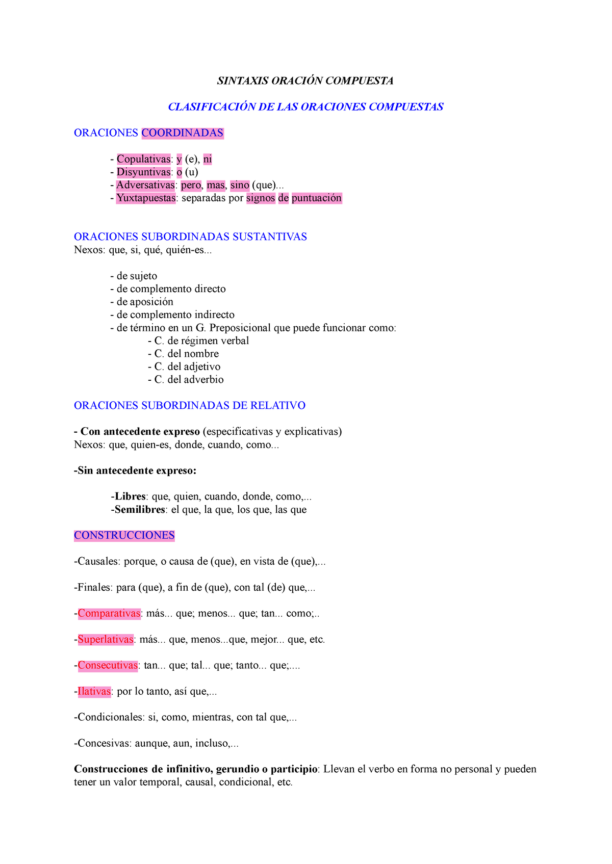 Oración Compuesta - SINTAXIS ORACIÓN COMPUESTA CLASIFICACIÓN DE LAS ...