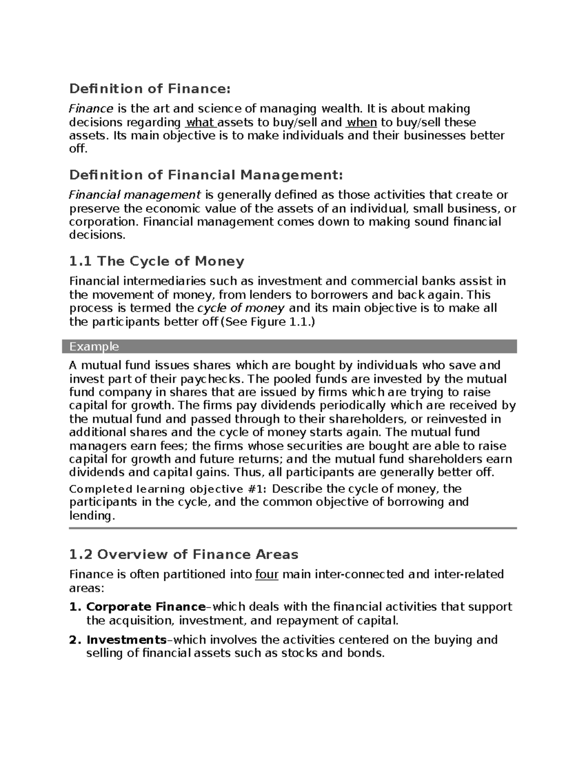 BA385 Definition of Finance Definition of Finance Finance is the art