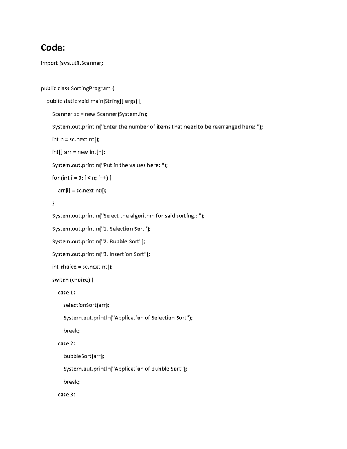 Alipan - free - Code: import java.util; public class SortingProgram ...