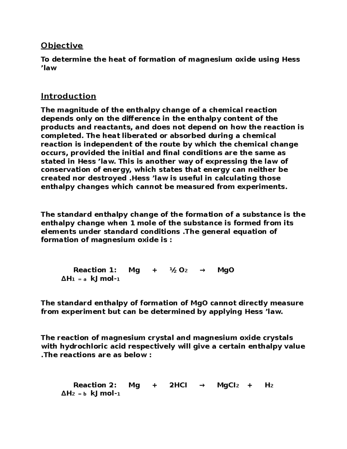 Lab report Lab report thermodynamic - Objective To determine the heat ...
