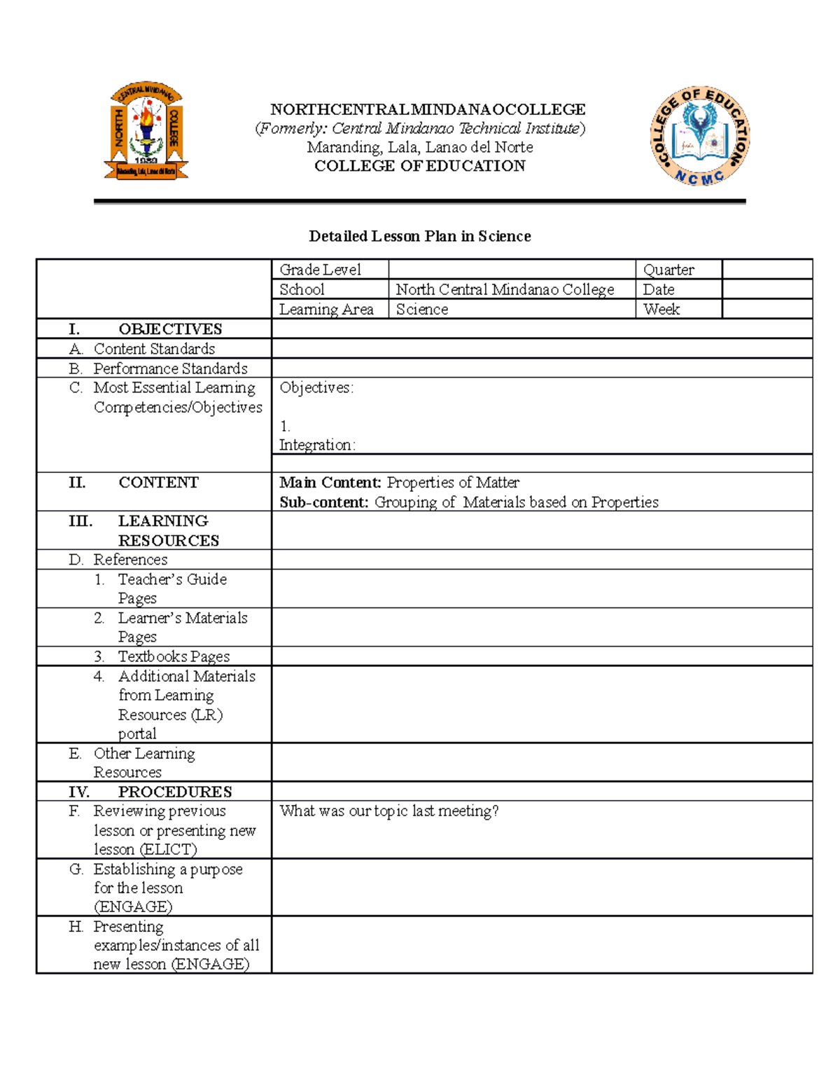Science-DLP - Study - NORTHCENTRALMINDANAOCOLLEGE (Formerly: Central ...