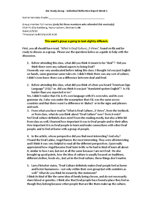 ASL Report Week 2 - ASL Study Group - Individual Reflection Report Week ...
