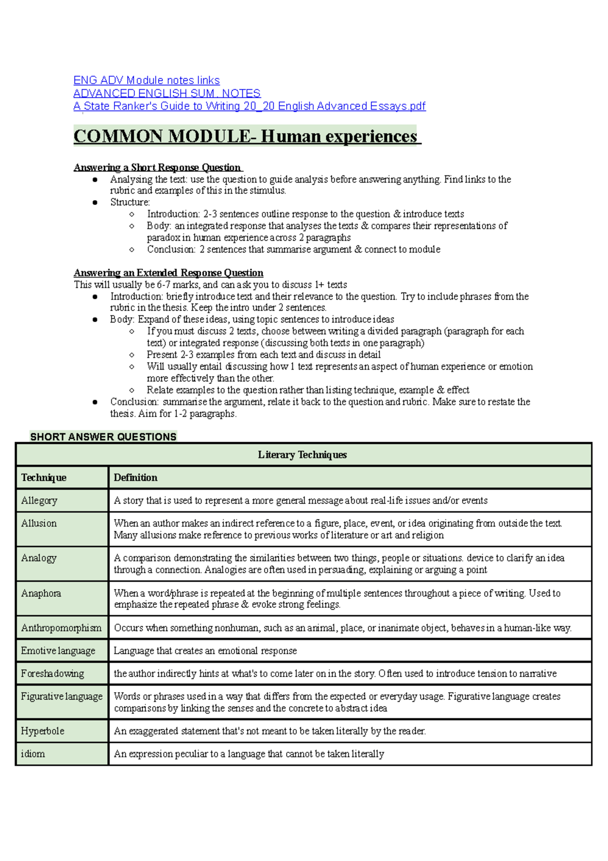 English Whole Topic Notes - ENG ADV Module notes links ADVANCED ENGLISH ...