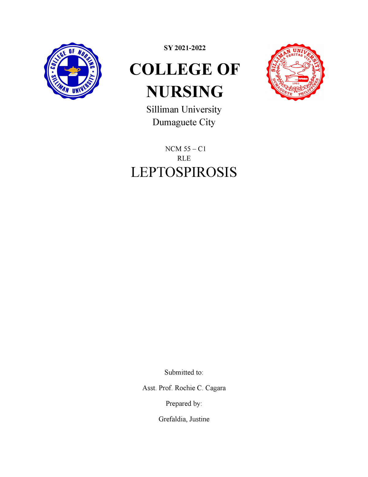 Leptospirosis Handout Assignment - SY 2021- COLLEGE OF NURSING Silliman ...