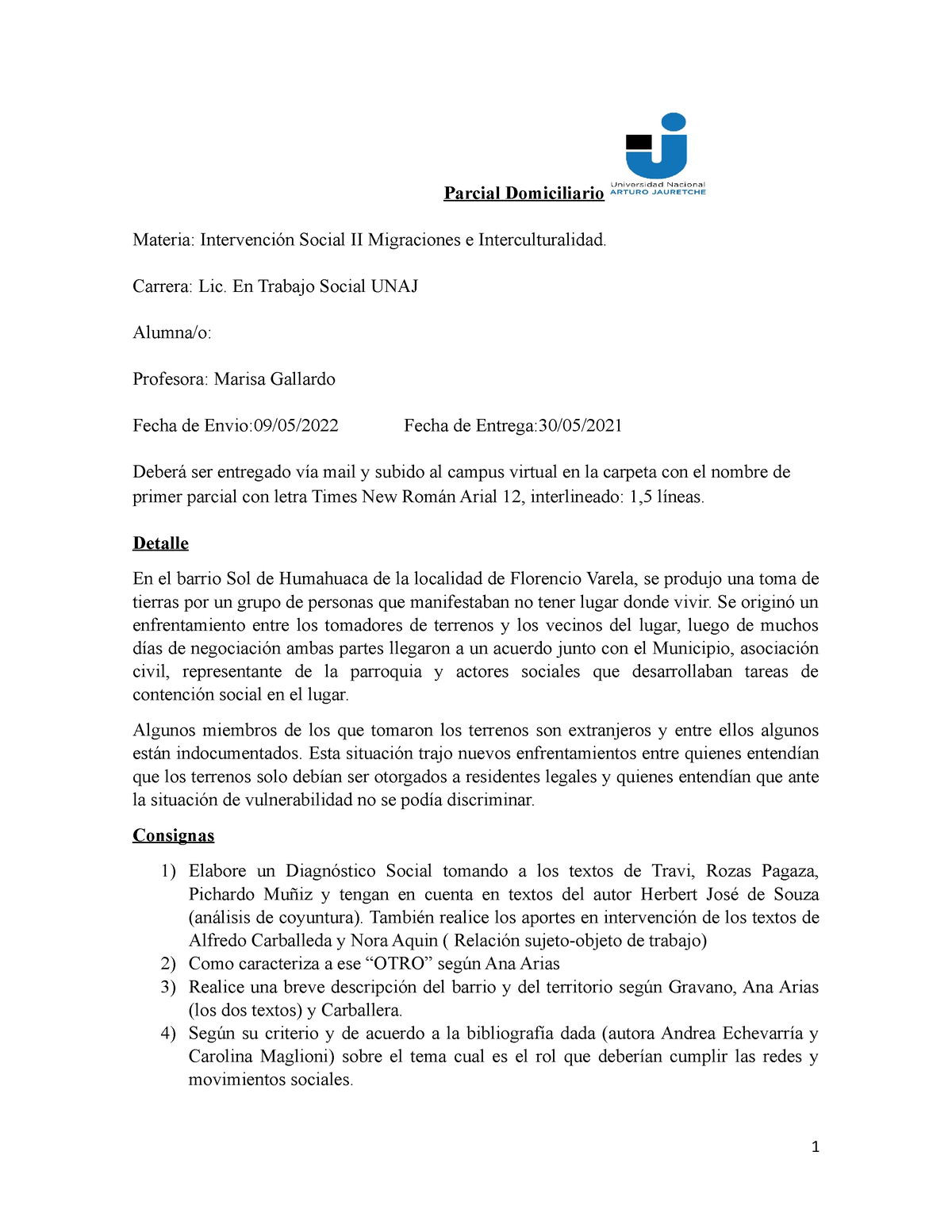 Parcial 2011 Año de toma de tierras Modelo DE Examen - Parcial ...