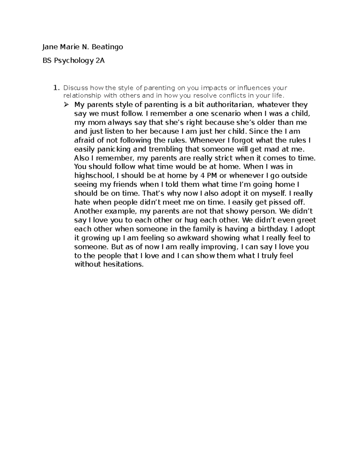Femine Psychology - Discuss how the style of parenting on you impacts ...